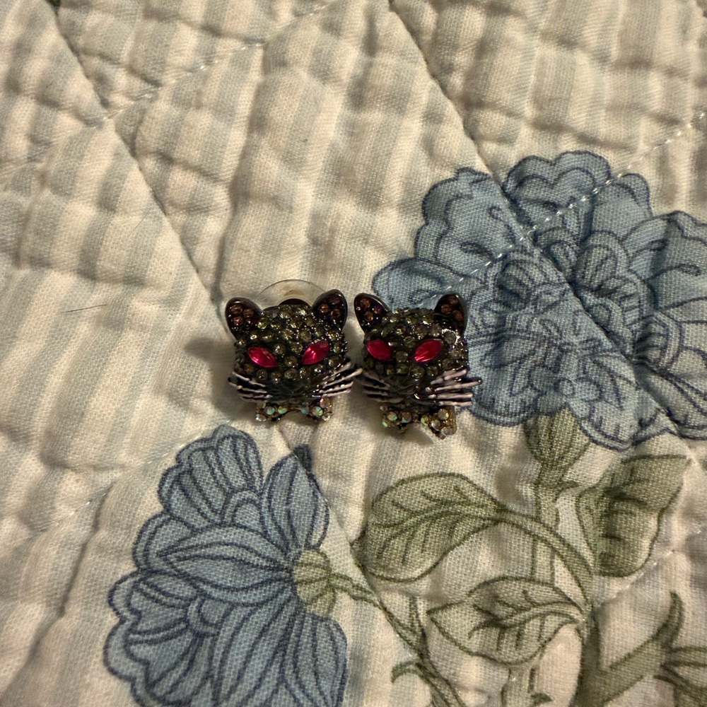 Betsey Johnson Cat Earrings with Red and Black Details